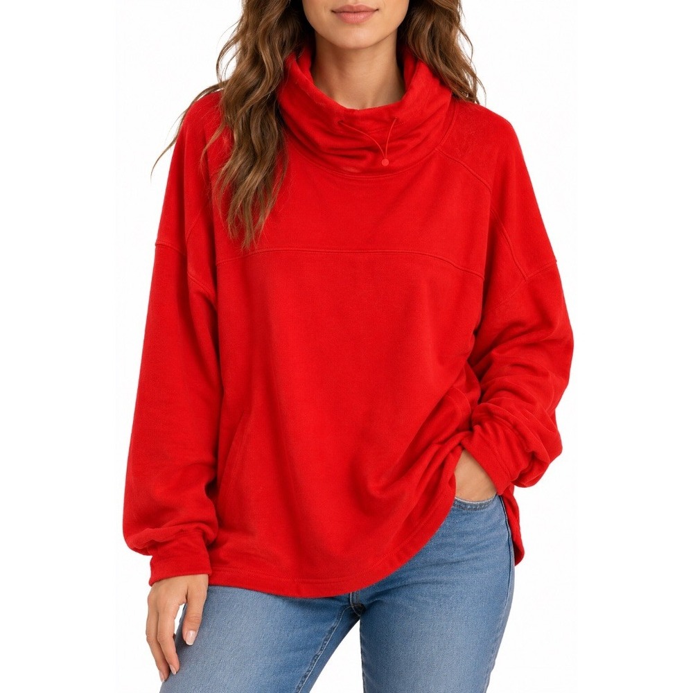 Free people Movement Womens Red Cowl Neck Pullover Hoodie Sweatshirt Size S